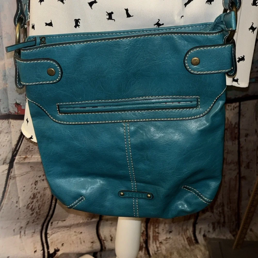 *SOLD on EBAY  by Liz Claiborne Teal Crossbody Bag w/brushed gold hardware - Picture 4 of 12
